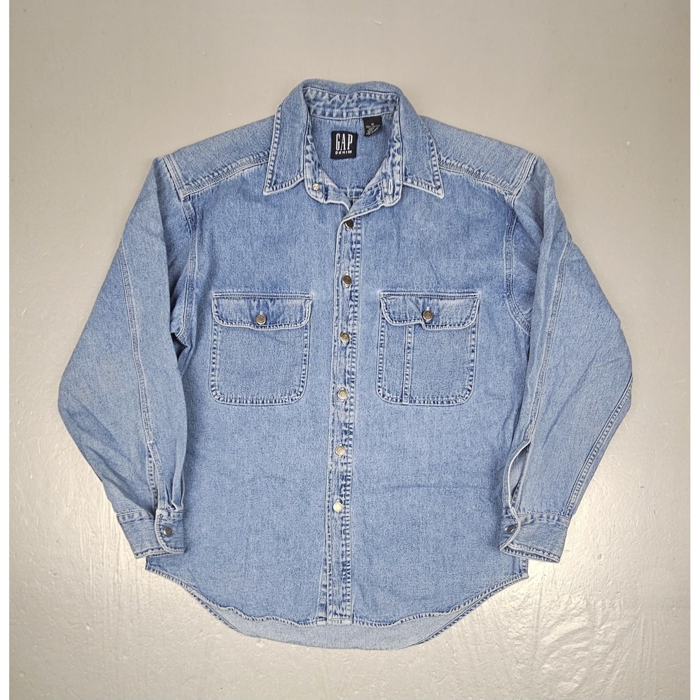 Vintage GAP Denim Button Up Shirt Mens Medium Blue Long Sleeve Big Button